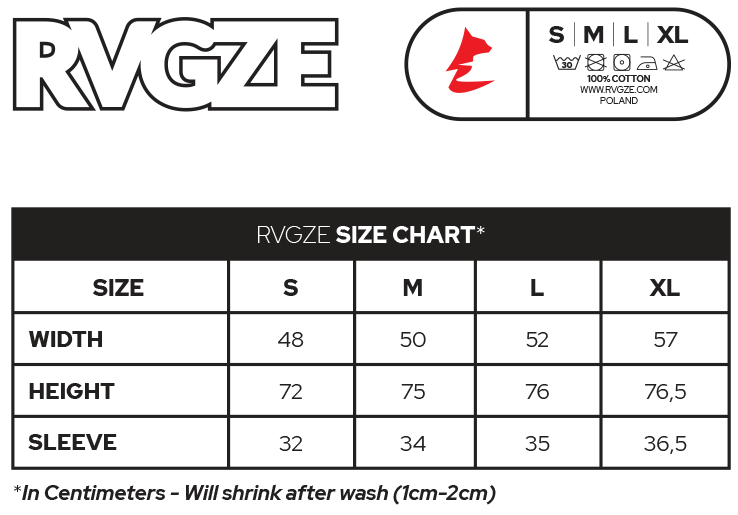 RVGZE size chart 2